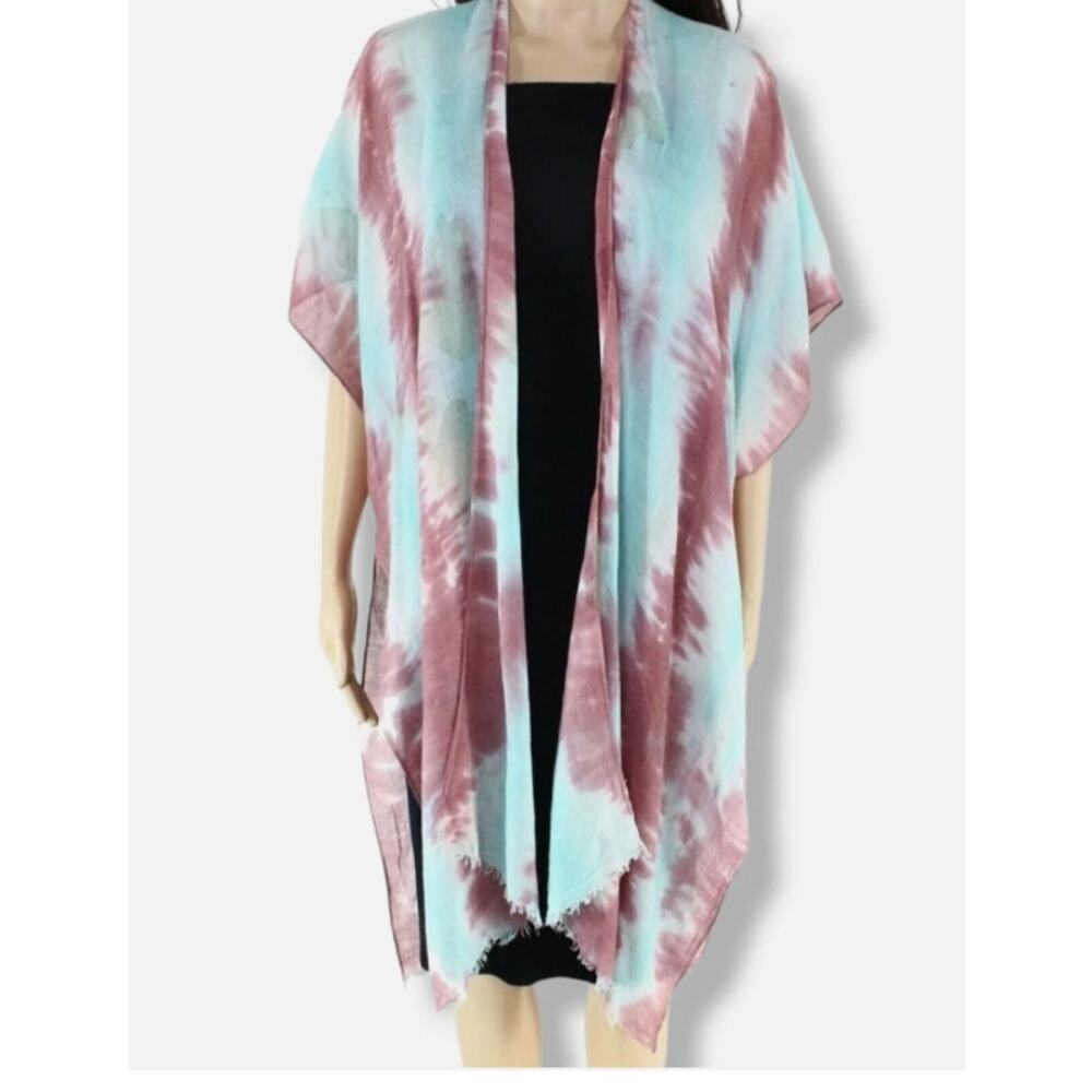 Lulla Collection by Bindya pINK/BLUE KIMONO Tie Die Cover-Up scarf One Size NEW - Picture 4 of 4